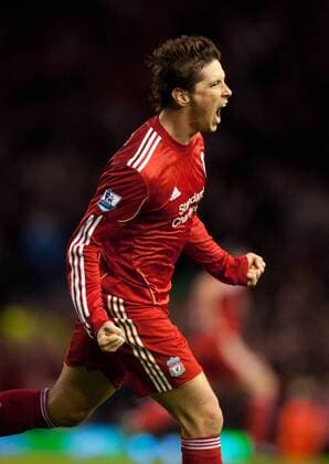Fernando Torres of Liverpool celebrates his second goal - Liverpool FC vs. Chelsea FC EDITORIAL USE ONLY. No use with unauthorised audio, video, data, fixture lists, club league logos or live services. Online in-match use limited to 120 images, no video emulation. No use in betting, games or single club league player publications. o0 Freude Emotionen