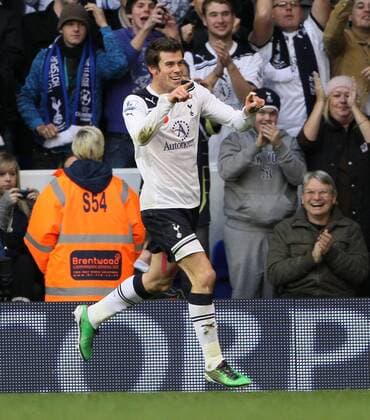 Tottenhams Gareth Bale celebrates scoring his sides opening goal - Barclays Premier League - Tottenham Hotspur - Blackburn Rovers - EDITORIAL USE ONLY. No use with unauthorised audio, video, data, fixture lists, club league logos or live services. Online in-match use limited to 120 images, no video emulation. No use in betting, games or single club league player publications.
