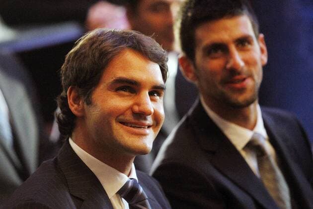 19-11-2010 London (ENG) ATP-Tennis in the picture: Roger Federer (SUI, L) and Novak Djokovic (SRB) semediaxinside