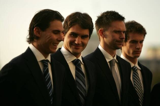 19.11.2010 - London Barclays ATP World Tour Finals Media Round Table Interviews, L-R: Rafael Nadal (ESP), Roger Federer (SUI), Robin Soderling (SWE), Andy Murray (GBR) xTomxFlathersx  ActionPlus11117208 o0 Andrew