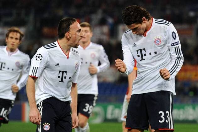 AS Rom - FC Bayern München - Torjubel Franck Ribery (L) und Mario Gomez (beide Bayern) - 