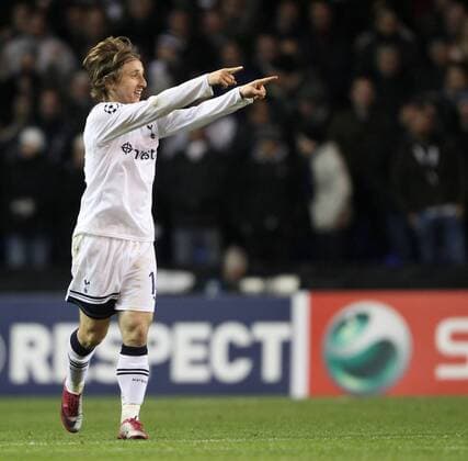 Tottenhams Luka Modric celebrates scoring his sides second goal - Champions League, Tottenham Hotspur (white) vs. Werder Bremen (green), 24th November, 2010 EDITORIAL USE ONLY. No use with unauthorised audio, video, data, fixture lists, club league logos or live services. Online in-match use limited to 120 images, no video emulation. No use in betting, games or single club league player publications. o0 Jubel Freude