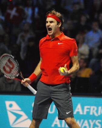 Tennis - ATP World tour Finals 2010: Roger Federer (SUI) celebrates winning the match 28 11 2010  o0 Jubel Freude Sieg