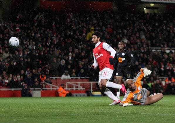 Arsenals Carlos Vela l. misses an open goal Carling Cup quarter final Arsenal FC London vs Wigan Athletic 30th November, 2010 EDITORIAL USE ONLY. No use with unauthorised audio, video, data, fixture lists, club league logos or live services. Online in-match use limited to 120 images, no video emulation. No use in betting, games or single club league player publications.