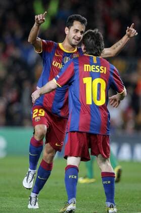 Football. FC Barcelona - Rubin Kazan, Barcelona s Victor Vazquez (L) celebrates scoring seond goal with team mate Lionel Messi -  o0 Barca Jubel, Freude