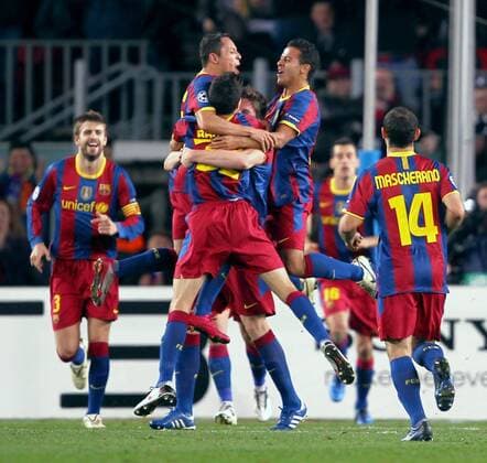 BARCELONA, 07.DEZ.10 - FUSSBALL - UEFA Champions League, FC Barcelona vs Rubin Kazan. Bild zeigt den Jubel von Barcelona.  o0 Barca