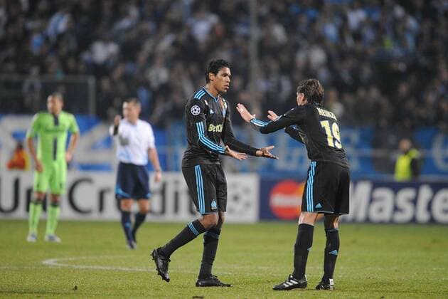 Olympique Marseille (OM) - Chelsea FC London 1:0 - Jubel OM mit BRANDAO (L) und Gabriel Heinze - NLEGOUIC - 