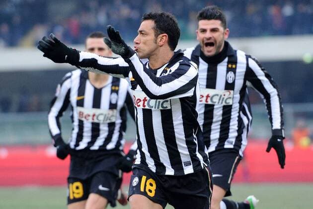 AC Chievo Verona (gelb) vs Juventus Turin (Juve): Jubel von Fabio Quagliarella (18) 