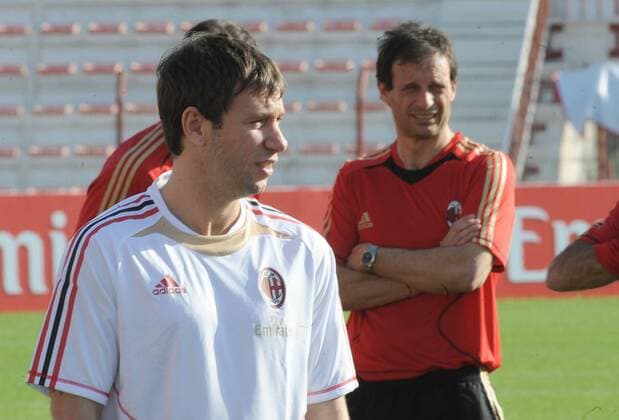 Antonio Cassano (L),Trainer Massimiliano Allegri (beide AC Mailand)
