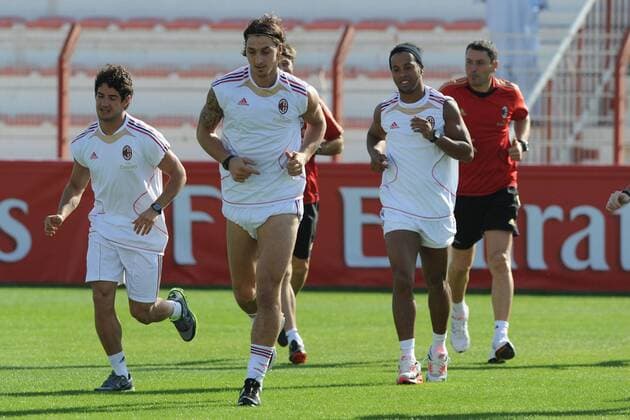 L-R: ALEXANDRE PATO, ZLATAN IBRAHIMOVIC, RONALDINHO (alle AC Mailand) - NOT FOR SWEDEN - NORWAY - DENMARK