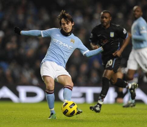 David Silva of Manchester City passes during the game Barclays Premier League Manchester City v Aston Villa 28th December, 2010 EDITORIAL USE ONLY. No use with unauthorised audio, video, data, fixture lists, club league logos or live services. Online in-match use limited to 120 images, no video emulation. No use in betting, games or single club league player publications.