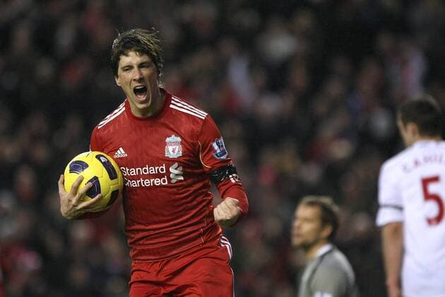 Premier League, FC Liverpool vs. Bolton Wanderers: Fernando Torres of Liverpool FC (red) celebrates his equaliser at Anfield  o0 Jubel Freude