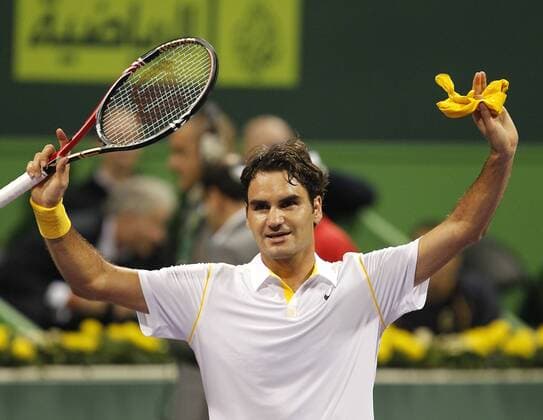 06.01.2011, Doha - ATP Tour 2011 - Qatar ExxonMobil Open - Roger Federer (SUI) jubelt o0 Jubel Freude