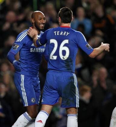 Chelseas Nicolas Anelka (L) celebrates scoring his sides second goal - Chelsea FC London - Blackburn Rovers - EDITORIAL USE ONLY. No use with unauthorised audio, video, data, fixture lists, club league logos or live services. Online in-match use limited to 120 images, no video emulation. No use in betting, games or single club league player publications.