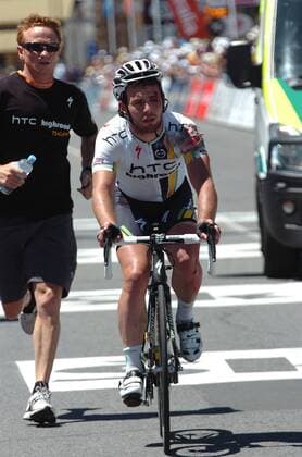 Tour Down Under 2011 - 2. Etappe - Tailem Bend - Mannum - Mark Cavendish (Htc - High Road) verletzt - 