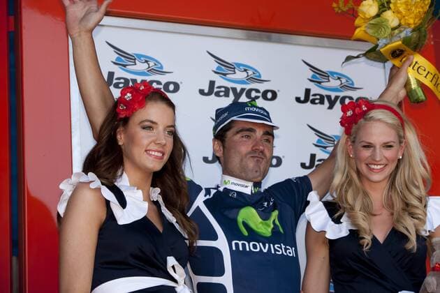 Jan 22, 2011 - Adelaide, Australia - CYCLING 2011 - Spanish cyclist FRANCISCO VENTOSO (Movistar) wins Stage 5 of the Tour Down Under with a time of 3h 6mins 10secs - 131km from McLaren Vale to Willunga in Adelaide. - ZUMAf96 o0 girl Frau Hostess Hostessen Etappensieger Freude Jubel