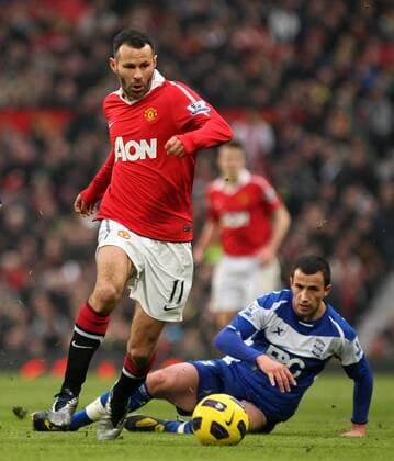Football - Premier League - Manchester United vs. Birmingham City Ryan Giggs of Manchester United (L) in action at Old Trafford