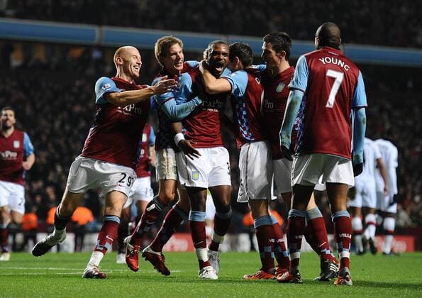 Football - Premier League - Aston Villa vs. Manchester City Aston Villa s new signing Darren Bent (C) celebrates scoring their opening goal on his debut at Villa Park, Birmingham 