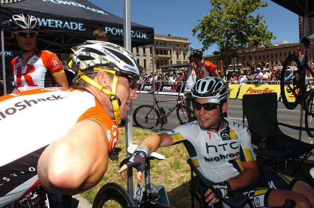 Tour Down Under, 6. Etappe: Adelaide City Council - Lance Armstrong (Radioshack 2011, L) und Mark Cavendish (Htc HighRoad 2011) - 