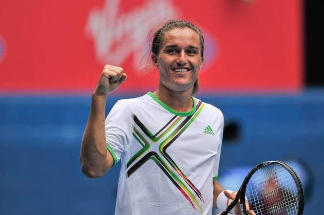 Jan. 24, 2011 - Melbourne, Victoria, Australia - Alexandr Dolgopolov (UKR) celebrates his win in his fourth round match on day eight of the 2011 Australian Open at Melbourne Park, Australia. - ZUMAx35 o0 Jubel Freude
