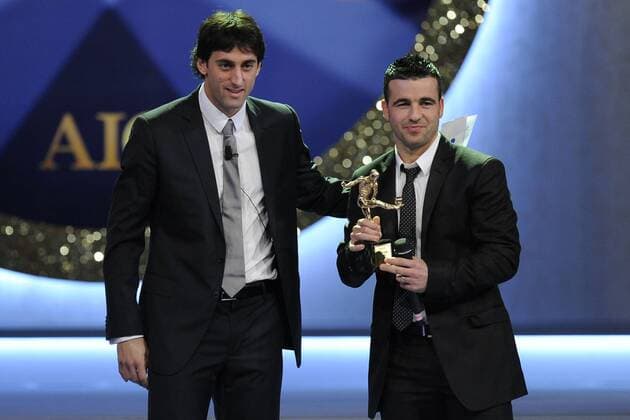 Oscar del Calcio - Gala anlässlich der Wahl zum Fussballer des Jahres Italiens in Mailand - Diego Milito (Inter Mailand Bester ausländischer Spieler sowie Spieler des Jahres gewählt von der Spielervereinigung AIC, L) und Antonio Di Natale (Udinese Calcio Bester italienischer Spieler) -  o0 Verleihung Preisverleihung