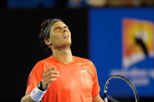 Jan. 26, 2011 - Melbourne, Australia - Rafael Nadal (ESP) in action during quarterfinal match on day ten of the 2011 Australian Open at Melbourne Park, Australia. - ZUMAx35 o0 Enttäuschung Emotionen
