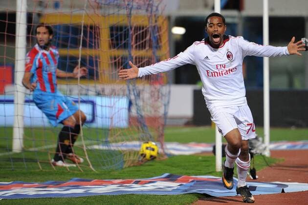Catania 29 01 2011, Serie A 2010 2011, Catania Calcio - AC Mailand: Torjubel Robinho (AC Mailand)  o0 Jubel, Freude