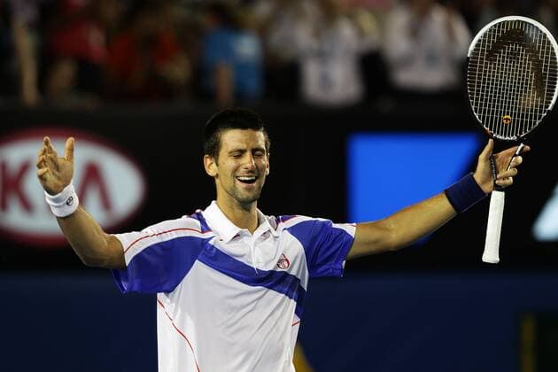 Australian Open 2011, Melbourne Park,ITF Grand Slam Tennis Tournament . Herren Finale,Endspiel,Novak Djokovic (SRB) jubelt nach seinem Sieg, Jubel,Emotion, --- PUBLICATIONxONLYxINxGER