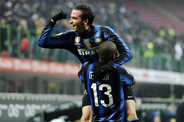 Serie A Inter Mailand (blau schwarz) vs US Palermo (rosa) --- Jubel Giampaolo Pazzini 
