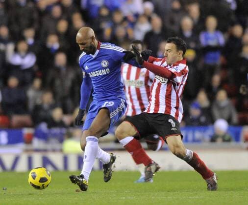 AFC Sunderland s Steed Malbranque and Chelsea FC s Nicolas Anelka (L) . Barclays Premier League AFC Sunderland v Chelsea FC 1st February, 2011 EDITORIAL USE ONLY. No use with unauthorised audio, video, data, fixture lists, club league logos or live services. Online in-match use limited to 120 images, no video emulation. No use in betting, games or single club league player publications.