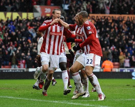 Stoke City vs. AFC Sunderland --- Robert Huth of Stoke City (L) celebrates scoring the winning goal in extra time  o0 Freude