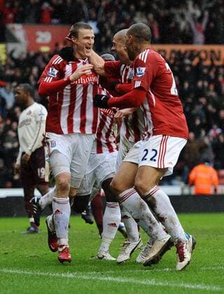 Stoke City vs. AFC Sunderland --- Robert Huth of Stoke City (L) celebrates scoring the winning goal in extra time  o0 Freude