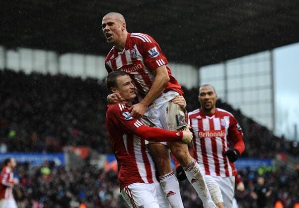 Stoke City vs. AFC Sunderland --- Robert Huth (L) and Jonathan Walters of Stoke City celebrate their second goal  o0 Freude
