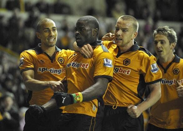 Wolves celebrate, (L-R) Karl Henry, George Elokobi, Jamie O Hara and Kevin Doyle --- Wolverhampton Wanderers vs. Manchester United EDITORIAL USE ONLY. No use with unauthorised audio, video, data, fixture lists, club league logos or live services. Online in-match use limited to 120 images, no video emulation. No use in betting, games or single club league player publications. o0 OHara Freude