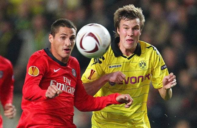 Donnerstag 04.11.2010, UEFA Europa League, Saison 10 11 - in Paris, Paris St. Germain - BVB Borussia Dortmund Jeremy Clement (PSG) gegen Kevin Grosskreutz (BVB) DeFodi018