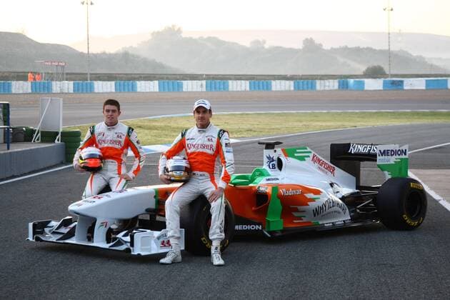 Force India F1 Team VJM04 Launch, Paul di Resta (GBR, L.) Force India VJM04 and Adrian Sutil (GER), Force India F1 Team, VJM04 - F1 Testing Jerez de la Frontera,  o0 Präsentation