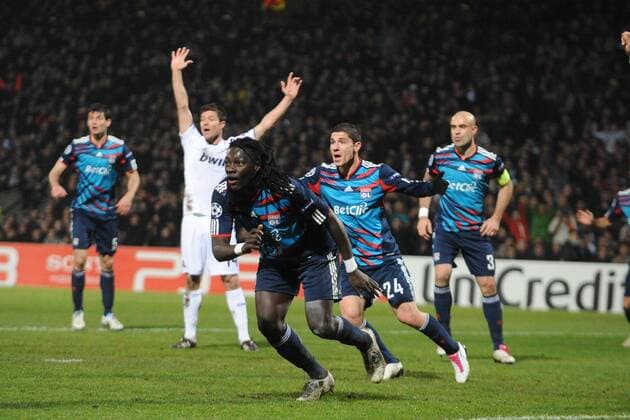 Olympique Lyon (blue) - Real CF Madrid (white), Bafetimbi Gomis (OL)  o0 Jubel, Freude