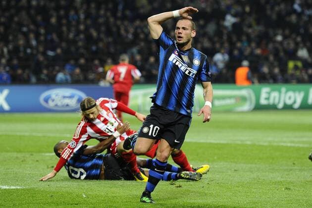 Champions League, Inter Mailand (blau schwarz) vs FC Bayern München (rot weiß) --- Wesley Sneijder 