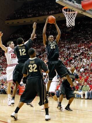 February 23, 2011 - Purdue Boilermakers forward center JaJuan Johnson (25) grabs a big rebound during an NCAA basketball game at Assembly Hall in Bloomington, Ind. between Indiana and Purdue. - ZUMAc04