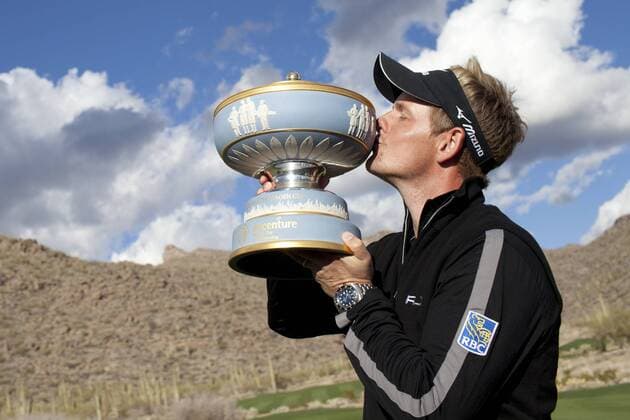 Marana, Arizona, LUKE DONALD (England) holds his trophy after winning the Accenture Match Play Championship - - ZUMAhk1