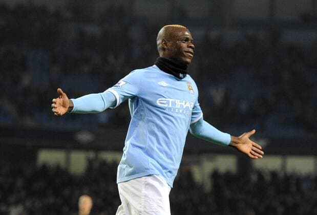 Mario Balotelli of Manchester City celebrates scoring the second goal EON FA Cup 5th Round Manchester City (blue) v Aston Villa (black) 2nd March, 2011 EDITORIAL USE ONLY. No use with unauthorised audio, video, data, fixture lists, club league logos or live services. Online in-match use limited to 120 images, no video emulation. No use in betting, games or single club league player publications.
