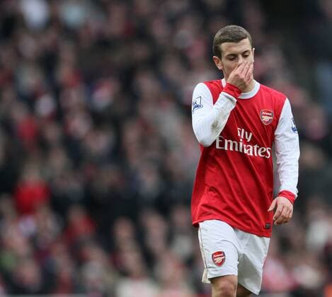 Arsenal s Jack Wilshere looks on dejected at the final whistle Barclays Premier League, Arsenal FC London vs Sunderland AFC; 5th March, 2011 - EDITORIAL USE ONLY. No use with unauthorised audio, video, data, fixture lists, club league logos or live services. Online in-match use limited to 120 images, no video emulation. No use in betting, games or single club league player publications. o0 Enttäuschung