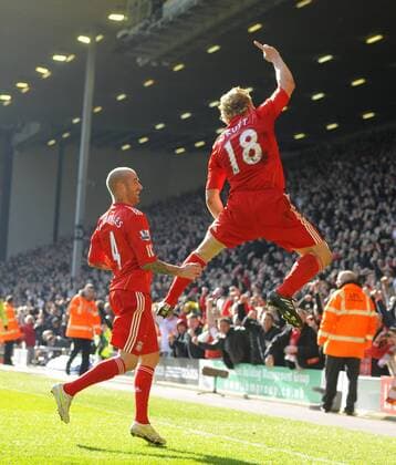 Dirk Kuyt and Raul Meireles (Liverpool, L) - Barclays Premier League - Liverpool FC vs. Manchester United (ManU) 6th March, 2011 EDITORIAL USE ONLY. No use with unauthorised audio, video, data, fixture lists, club league logos or live services. Online in-match use limited to 120 images, no video emulation. No use in betting, games or single club league player publications.