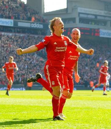 Dirk Kuyt and Raul Meireles (Liverpool, R) - Barclays Premier League - Liverpool FC vs. Manchester United (ManU) 6th March, 2011 EDITORIAL USE ONLY. No use with unauthorised audio, video, data, fixture lists, club league logos or live services. Online in-match use limited to 120 images, no video emulation. No use in betting, games or single club league player publications.