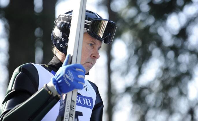 Matti Nykänen of Finland prepares for jump in Harrachov, The legendary ski jumper takes part in the 33rd Veteran Ski Jumping - Unofficial World Championship of Veterans. (CTKxPhoto RadekxPetrasek)  CTKPhoto407201103090657801