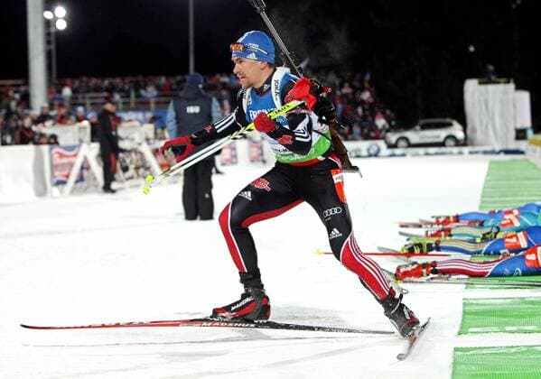 BIATHLON - IBU WM 2011 KHANTY MANSIYSK,RUSSLAND,11.MAR.11 - BIATHLON - IBU Weltmeisterschaften, 4x7,5km Staffel der Herren. Bild zeigt Michael Greis (GER). Keywords: Schiessstand. 