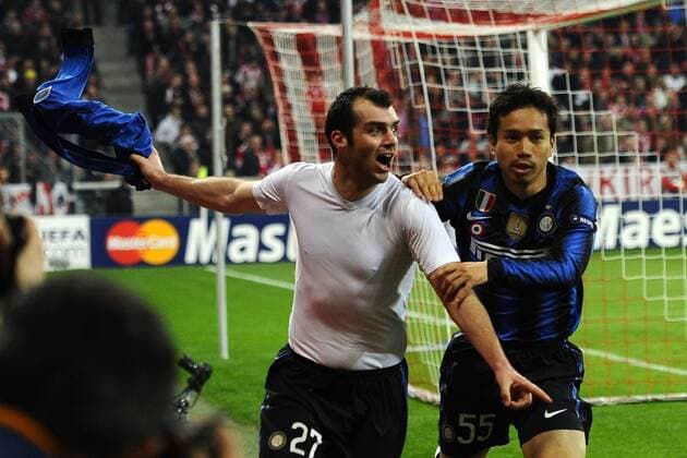 FC Bayern München - Inter Mailand Torjubel nach dem 2:3 durch Goran Pandev (27), daneben Yuto Nagatomo  o0 Jubel, Freude