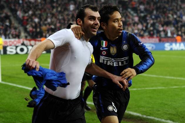 FC Bayern München - Inter Mailand Torjubel nach dem 2:3 durch Goran Pandev (27), daneben Yuto Nagatomo  o0 Jubel, Freude