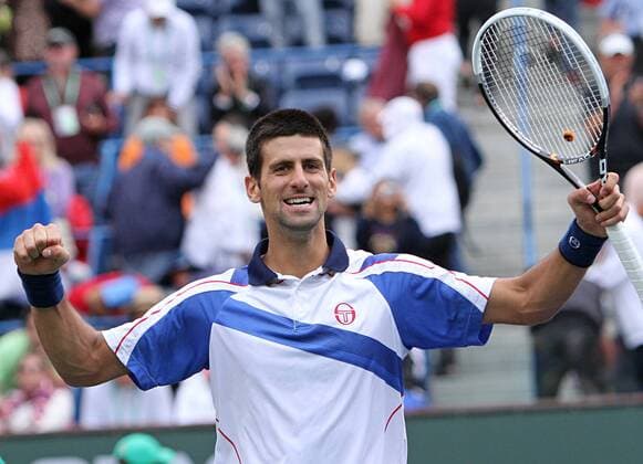 Novak Djokovic of Serbia reacts after winning his mens final match at the BNP Paribas Open in Indian Wells, California on March 20, 2011.  IDW20110320728 o0 Jubel Freude Sieg
