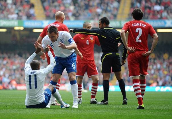Euro Qualifier - Wales vs. England - England s John Terry (2R) celebrates the penalty with Ashley Young at the Millennium Stadium, Cardiff 